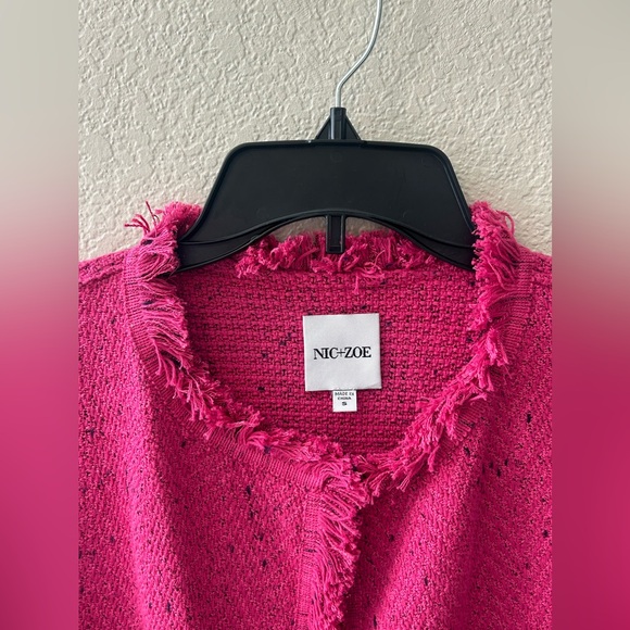 NIC+ZOE Fringe Mix Knit Jacket In Charged Pink Size Small NWOT - Picture 4 of 10